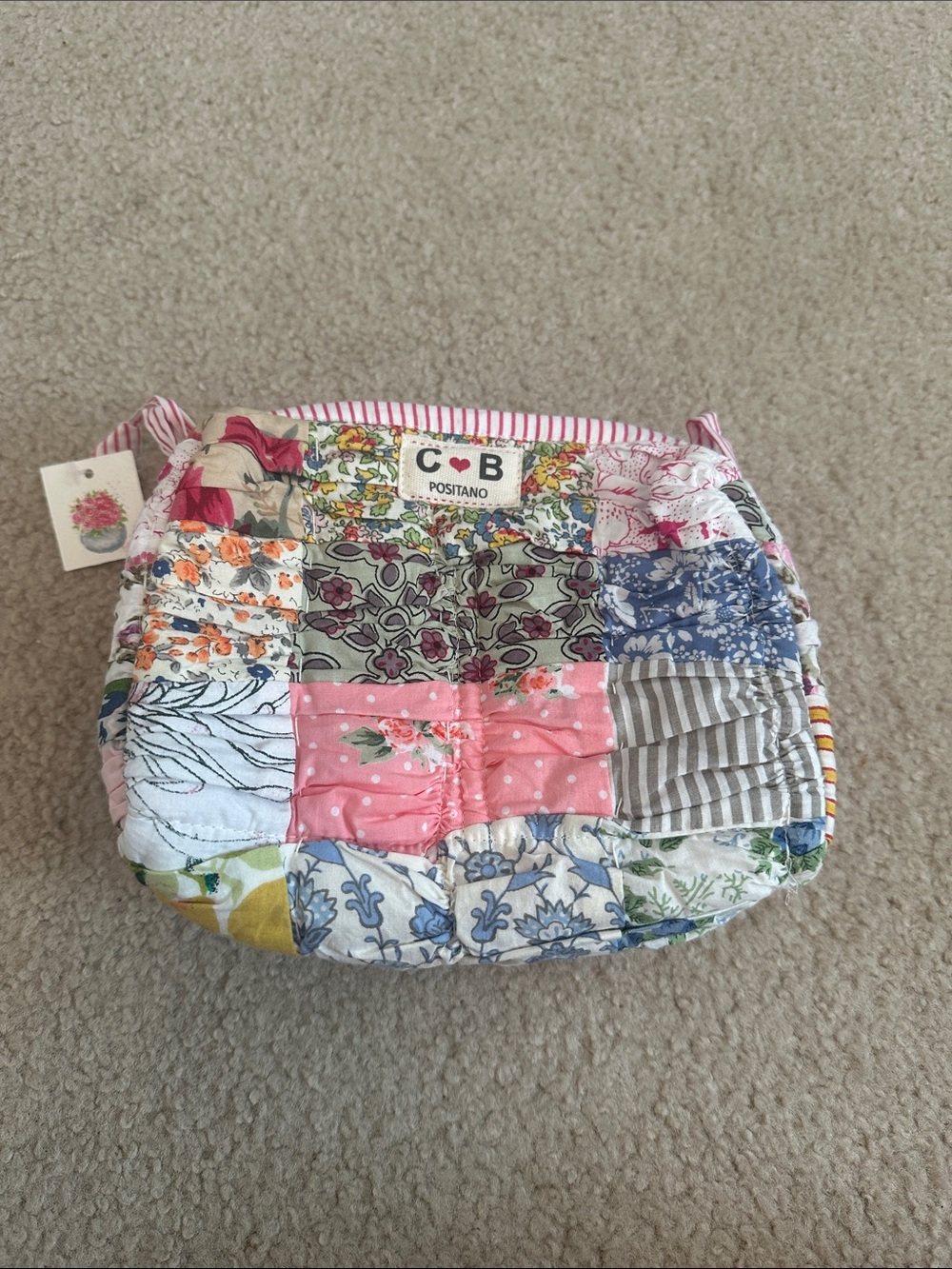 C&B Positano Multicolor Patchwork Quilted Cosmetic Pouch - Pink Accent